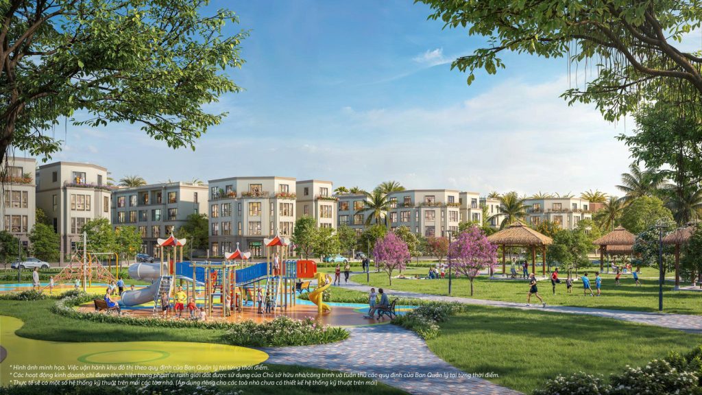 Cảnh quan khu đô thị Vinhomes Golden City Dương Kinh với hồ điều hòa và không gian xanh