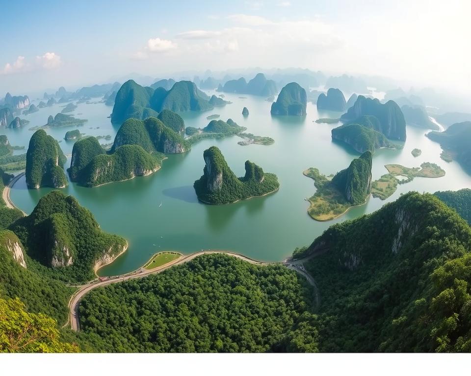 Cảnh quan thiên nhiên xung quanh dự án Vinhomes Hạ Long Xanh với vịnh Hạ Long