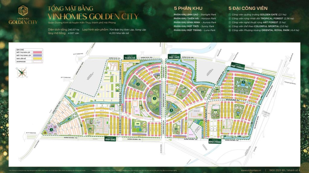 Mặt bằng tổng thể dự án Vinhomes Golden City Dương Kinh với 5 phân khu Mặt bằng tổng thể dự án Vinhomes Golden City Dương Kinh với 5 phân khu