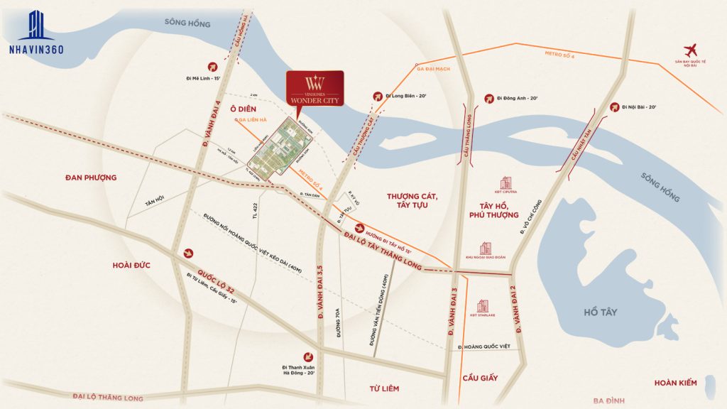Bản đồ vị trí dự án Vinhomes Đan Phượng và các tuyến đường kết nối Bản đồ vị trí dự án Vinhomes Đan Phượng và các tuyến đường kết nối